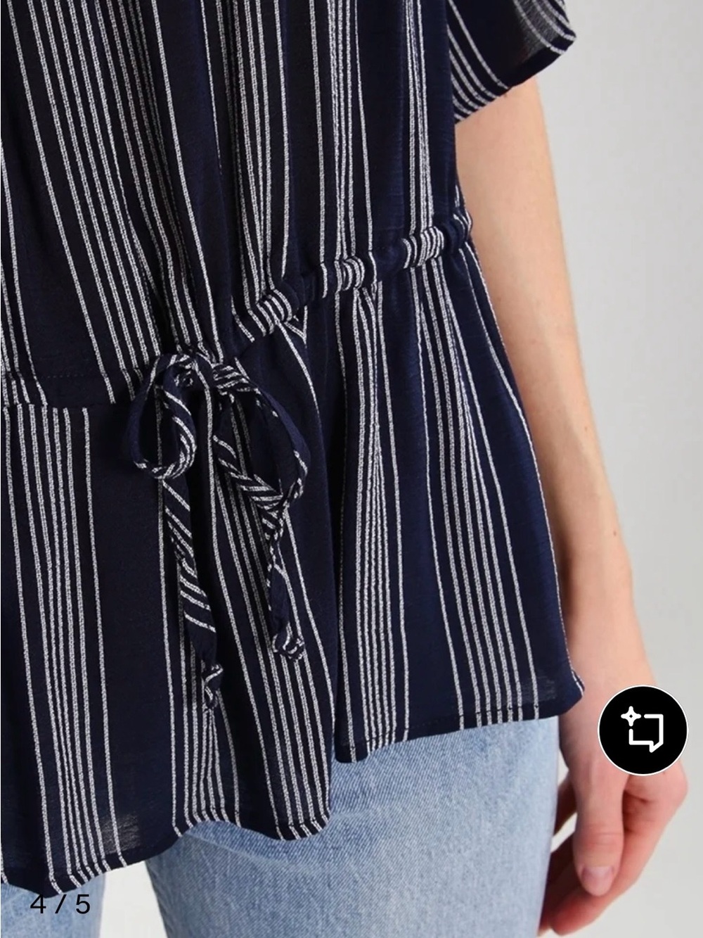 Abercrombie navy blue off‎ shoulder peplum top white stripe size medium. - Picture 5 of 13